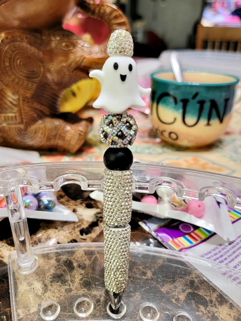 Ghost Charm Beaded Pen With Rhinestones